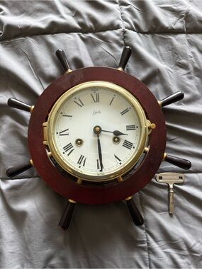 Vintage Schatz  Ship Wheel Clock in Brown and Gold with Roman Dial